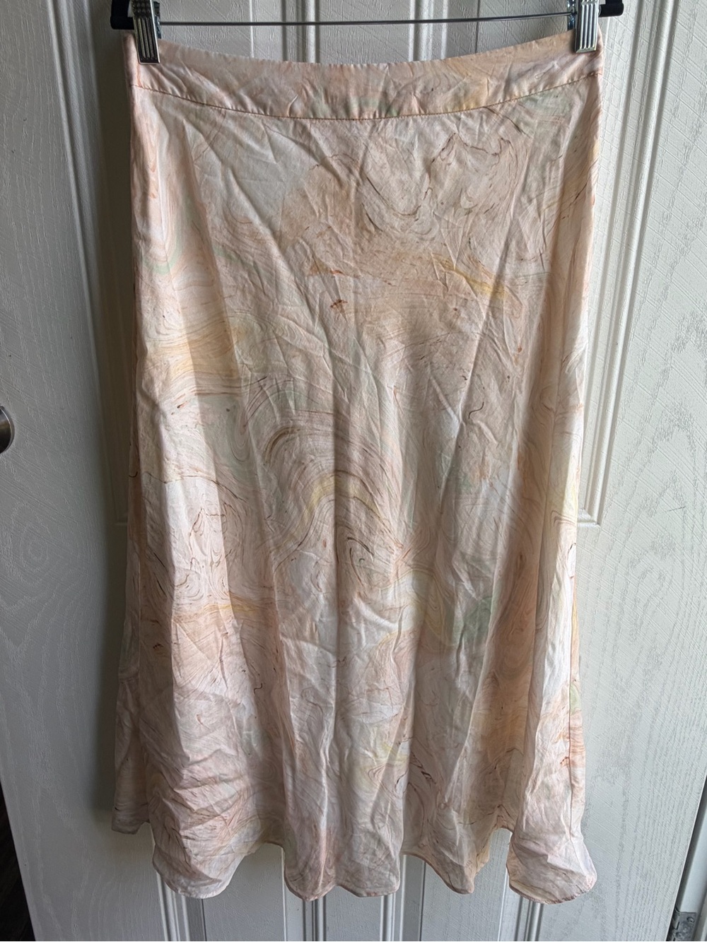 MOTF Marble Print Satin Midi Skirt Size Large Pastel A-Line Skirt